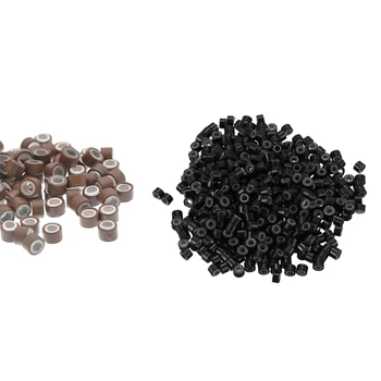 1000 Шт Мини-колец с силиконовой подкладкой 5 мм, Бусины для наращивания волос и перьев, коричневый и черный