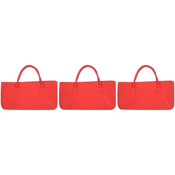3X Фетровая сумочка, фетровая сумка для хранения, повседневная сумка для покупок большой емкости - красный