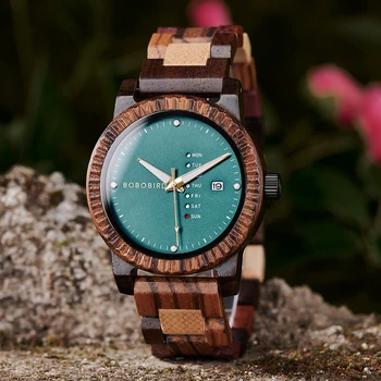 BOBO BIRD 2023 Новые деревянные мужские часы с японским кварцевым механизмом, календарем и дисплеем недели, натуральная экологичная модная подарочная коробка