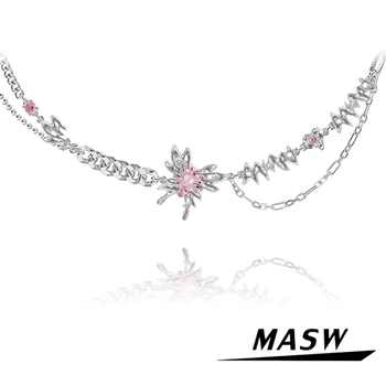 MASW Оригинальный дизайн, сладкий Стиль, Толстая посеребренная подвеска в виде бабочки из розового стекла, ожерелье для женщин, Роскошные ювелирные изделия, подарок для вечеринки