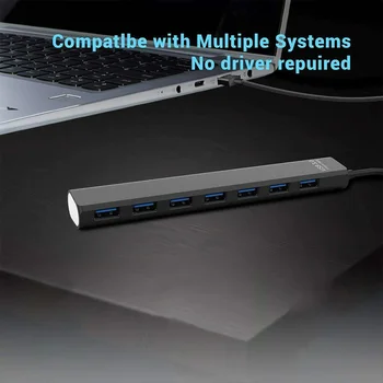 USB-концентратор 3.0 Многоразового использования, 7 портов, Съемная защита от перегрузки по току 5 Гбит/с, Передача данных, кабель длиной 30 см, адаптер для планшета
