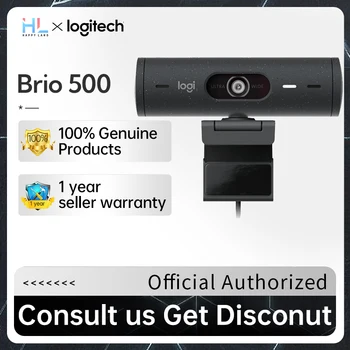 Веб-камера Logitech BRIO 500 с коррекцией освещенности Full HD 1080p, камера для прямой трансляции, Режим RightLight 4 с автоматическим обрамлением для ПК-ноутбука