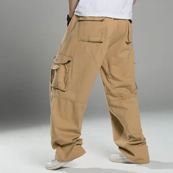 Весенне-зимние мужские брюки-карго в стиле сафари, толстая уличная одежда, большие размеры 10XL, карманы, брюки для скейтборда, прямые брюки