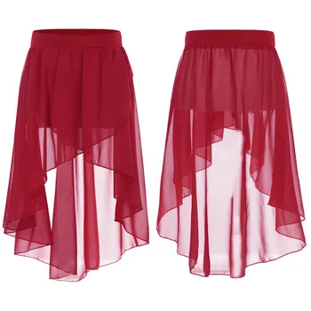 Детская шифоновая юбка для девочек, Балетная Джазовая лирическая Танцевальная одежда, Летние Юбки с высоким Низким эластичным поясом, костюм для выступлений