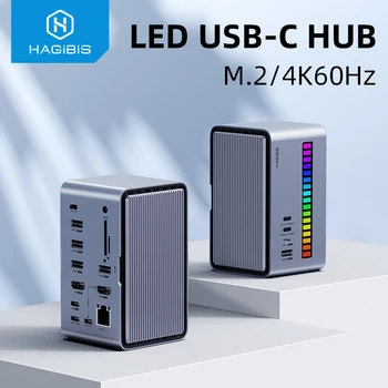 Док-станция Hagibis USB C с Двойным совместимым с HDMI корпусом M.2 SSD Ethernet 100 Вт PD USB-концентратор SD/TF для Ноутбука Macbook Pro