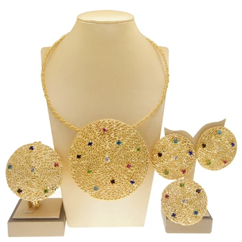 Женский золотой ювелирный набор из Дубая, Большой кулон, красочные серьги, изысканный свадебный подарок H20005