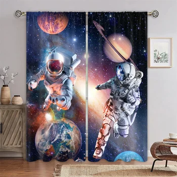 Звездное небо астронавт цифровая печать реалистичный узор занавеска Спальня детская комната 90 г ткань для занавесок из полиэфирного волокна из двух частей