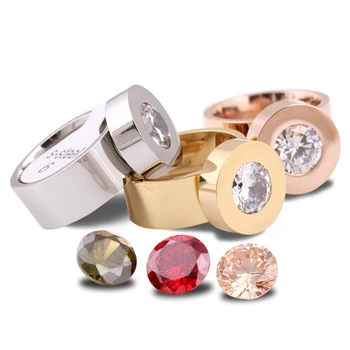 Золотого цвета Модное кольцо с кристаллами бренда DIY, четырехцветные кольца из титановой стали с цирконами для женщин