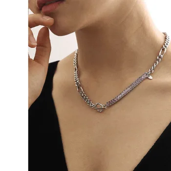 Латуни с 18K половина цепи AAA Циркон ожерелья для женщин ювелирные изделия панк хип-хоп дизайнер взлетно-посадочной полосы, редкая бохо топ Япония, корейский