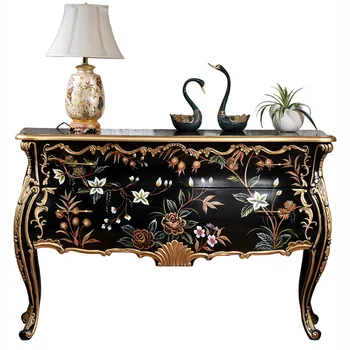 массивный деревянный черный антикварный роскошный буфет с ручной росписью, королевский классический обеденный стол для дома