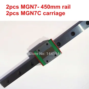 Миниатюрный линейный рельс MGN7: 2шт рельс MGN7 - 450 мм + 2шт каретка MGN7C для деталей 3D-принтера X Y Z axies