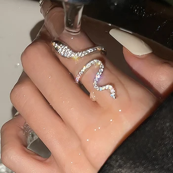 Модное Открывающее кольцо в форме змеи для женщин, Регулируемые кольца с животными, кольцо со стразами и Цирконием, ювелирные изделия для вечеринок в стиле панк Хип-хоп для девочек, подарки