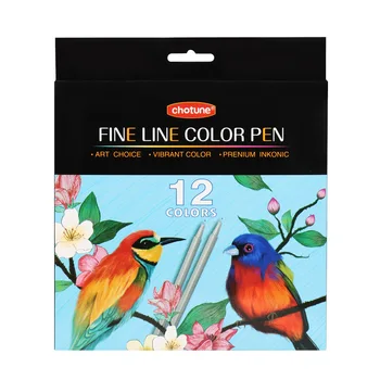 Набор цветных ручек Fineliner 12 цветов, 0,5 мм, цветные карандаши для рисования тонких линий, ручки для дневника, маркеры