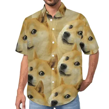Повседневная рубашка Doge Shiba Inu, Пляжная Свободная рубашка, Гавайи, трендовые блузки с коротким рукавом, Одежда Оверсайз