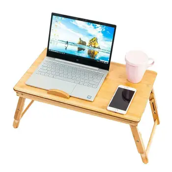 Портативный Складной Бамбуковый стол для ноутбука с Регулируемым Подносом для подачи завтрака с откидывающимся верхним ящиком