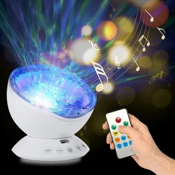 Проекционный ночник Dream Ocean Со светодиодной Атмосферой, Прикроватная настольная лампа с USB-Пультом дистанционного Управления, Музыкальный Проектор с водяным узором, Лампа