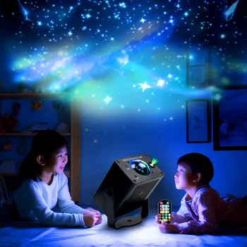 Проекционный светильник с рисунком Звездного неба и воды, USB Голосовое управление, музыка, атмосферный светильник, Лазерный ночник со Звездами в Полный рост