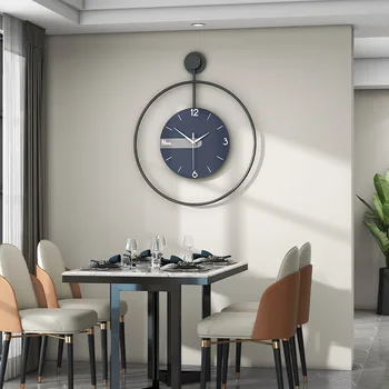 Простые круглые настенные часы с металлической односторонней цифровой указкой Бесшумные часы Домашнее искусство Гостиная Ресторан Фон Декор стен