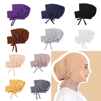 Разноцветные эластичные бандажные шапочки-хиджабы, эластичный шарф-капор, женские хиджабы, шляпа, исламская нижняя шляпа, чепчики для женщин