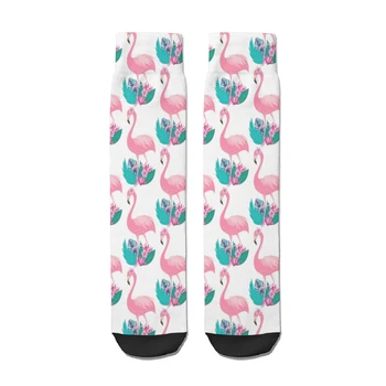 Розовые прямые носки с фламинго, Мужские и женские осенние чулки из полиэстера с принтом