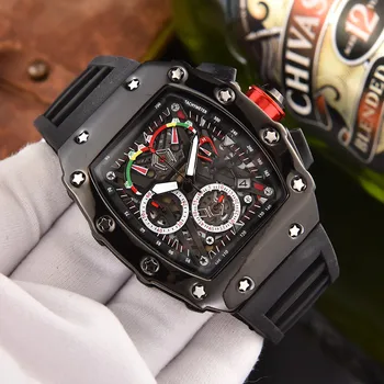 Роскошные мужские часы с покрытием из сплава RM, многофункциональный 6-игольчатый автоматический секундомер, кварцевый механизм, бизнес-бренд, мужские часы