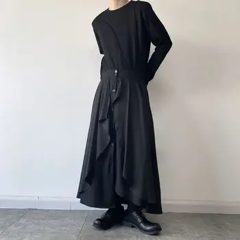 Темно-черные юбки Yamamoto, мужская двухслойная юбка, модная универсальная мужская плиссированная юбка необычной формы, уникальный дизайн, сценический костюм