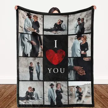 Я люблю тебя, индивидуальное одеяло с текстом для фотоколлажа, персонализированное одеяло с изображением на Рождество, День Святого Валентина, подарок на День рождения